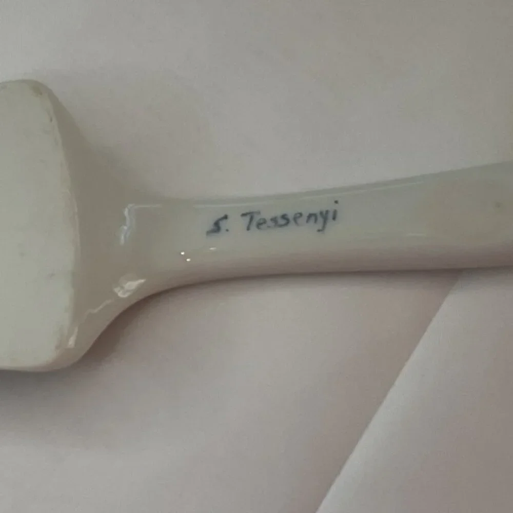 Vintage S Tessenyi Hand Painted Porcelain Cake Pie Server Floral 10” Cottagecore